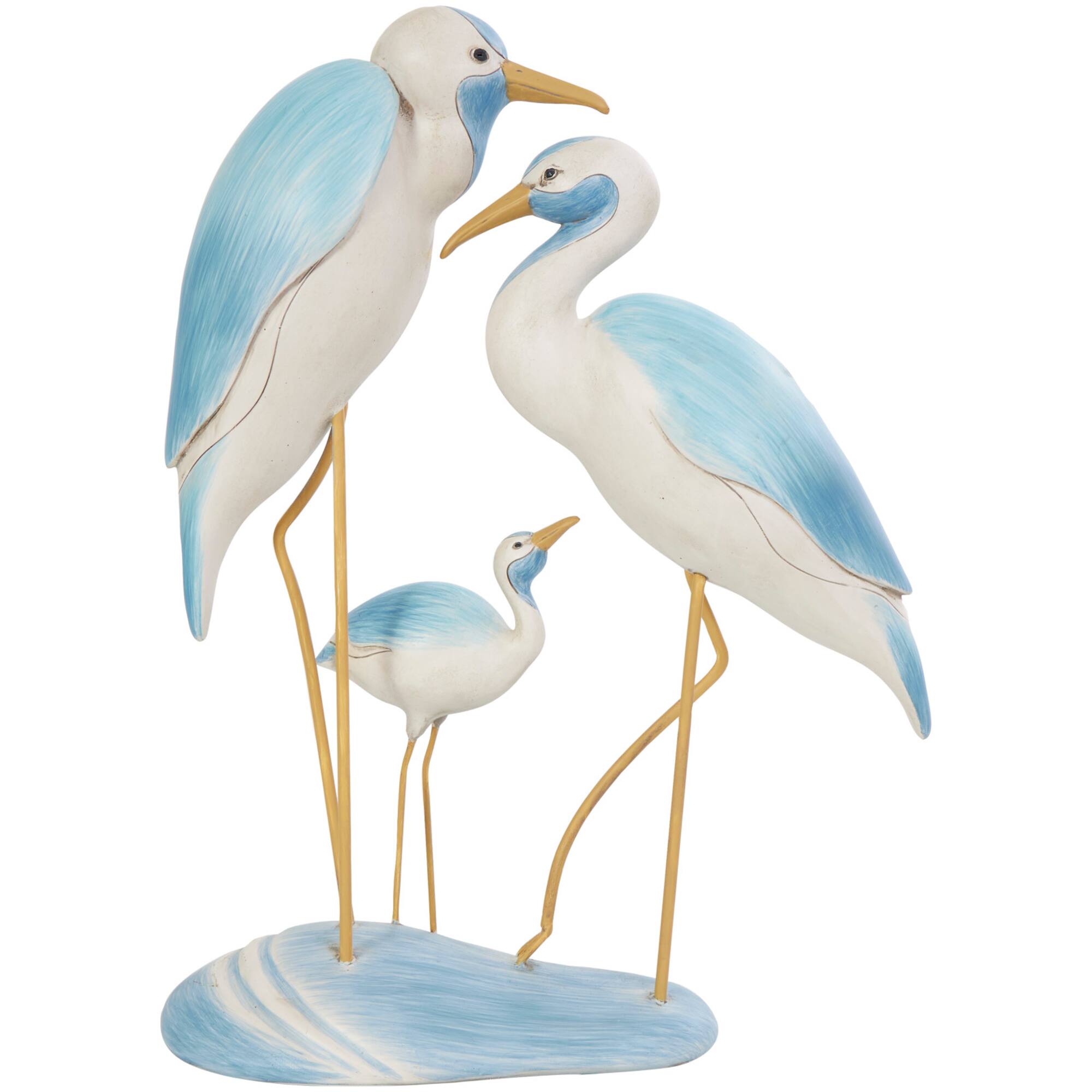 15" Light Blue Bird Family Sculpture